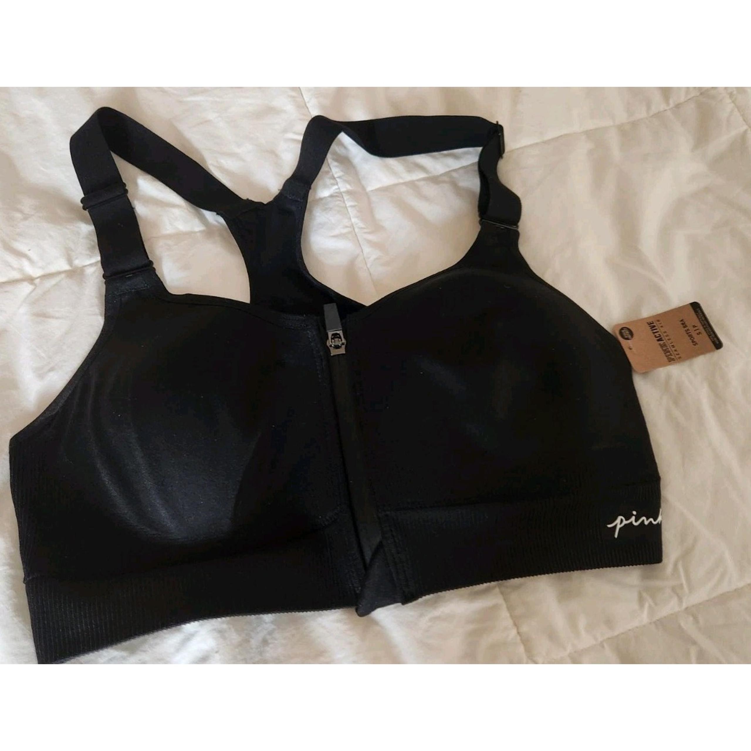 Victorias Secret Sports Bra Size SP Black PINK Active Seamless Air Front Zipper