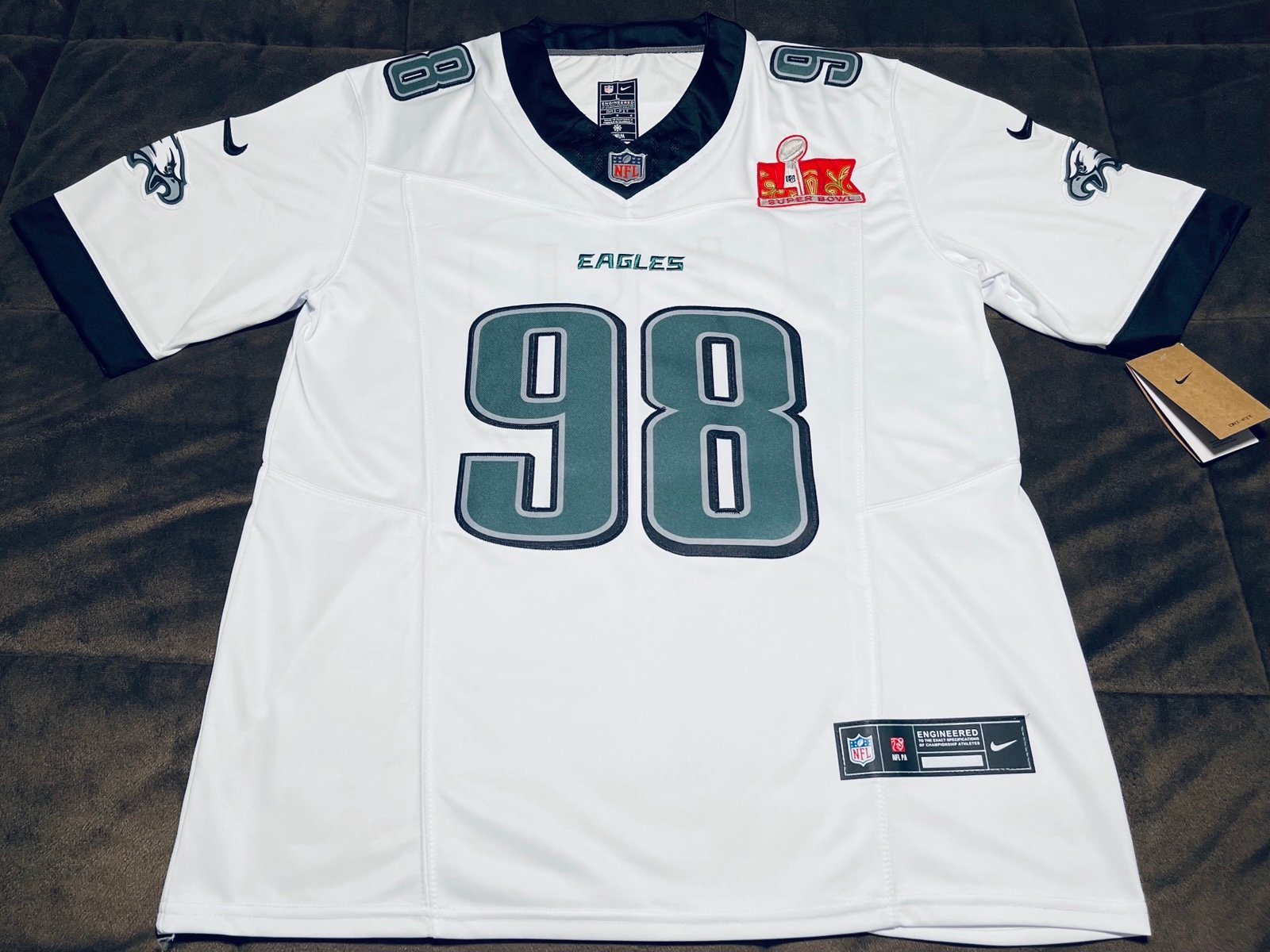 Men’s 2024-25 Philadelphia Eagles Jalen Carter Super Bowl LIX Away Jersey, L