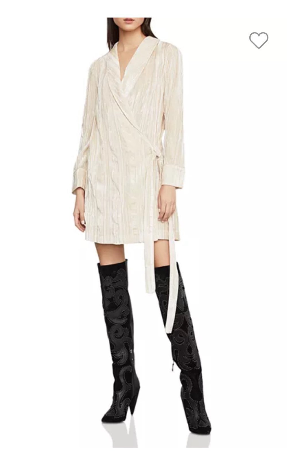 BCBG Maxazria Crushed Velvet Robe Wrap Dress long sleeve v neck almond pink L