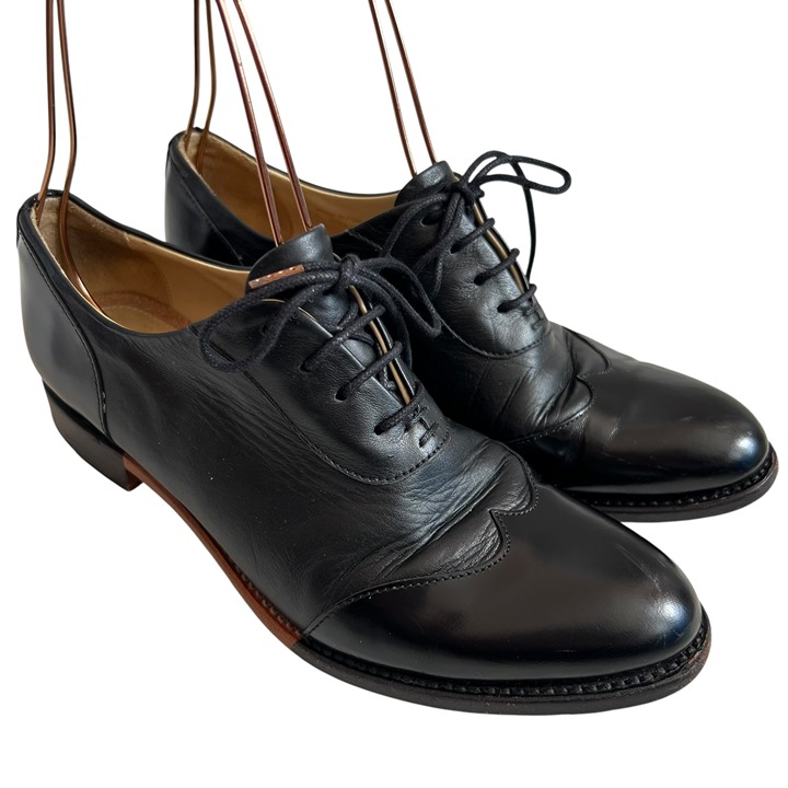 The Office of Angela Scott Mr Evans wingtip shoes 37.5 womens 7.5 black leather