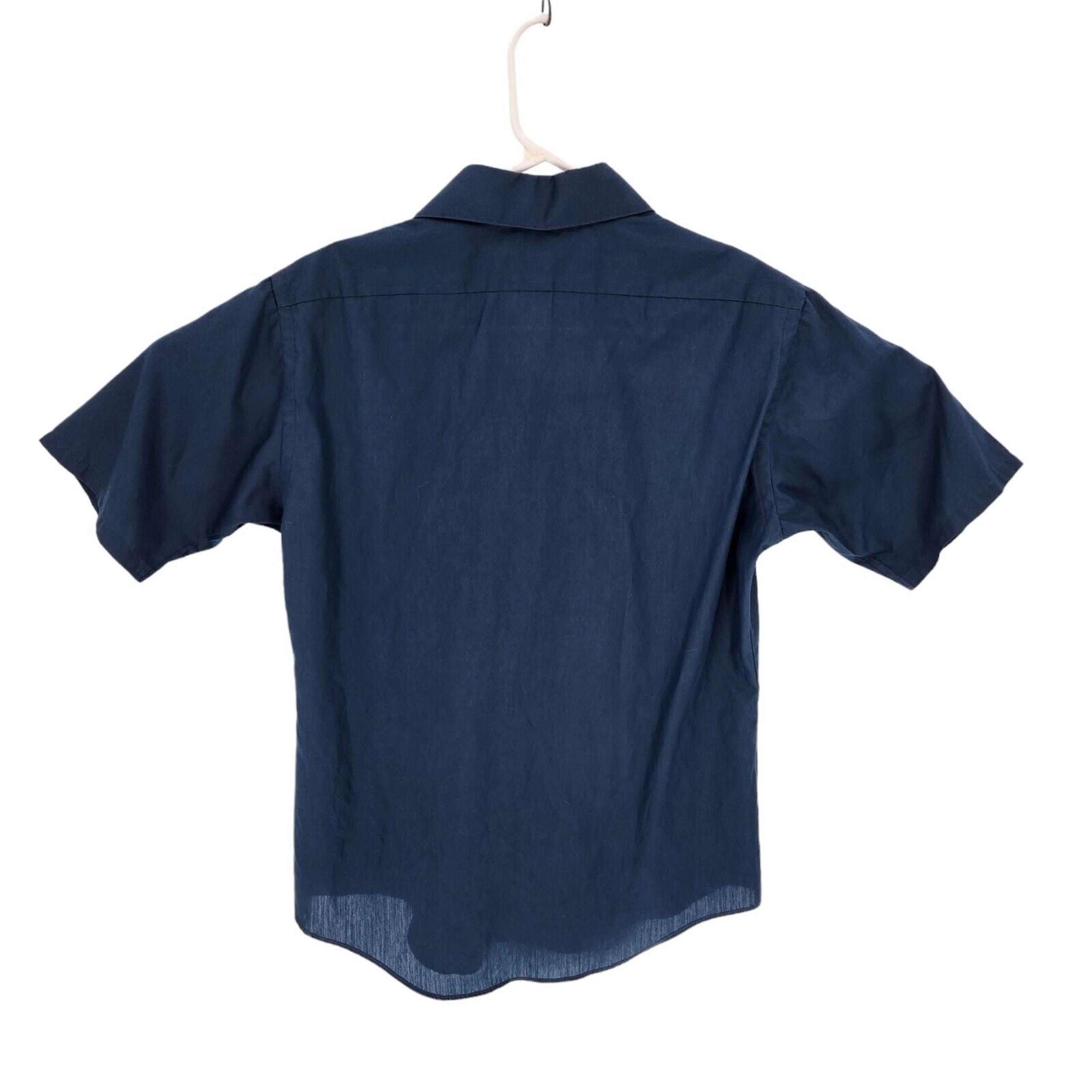 Vintage JCPenney Satin Touch Navy Blue Short Sleeve Button-up Mens Shirt Medium