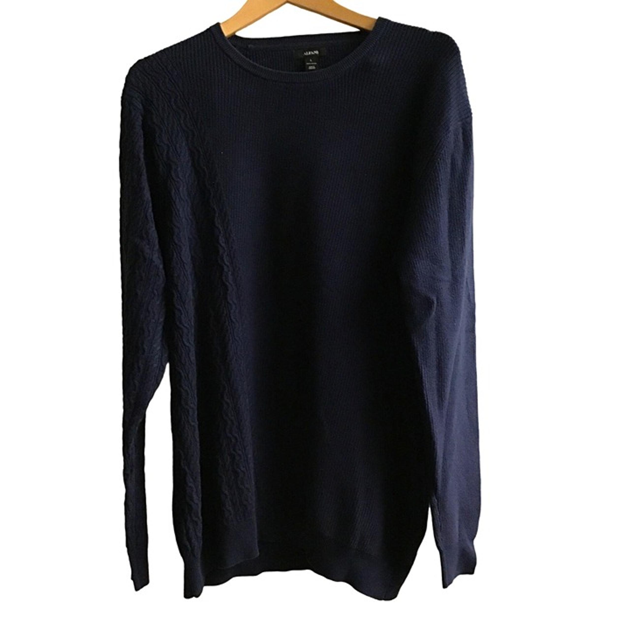 ALFANI- MENS LONG SLEEVE CREW NECK BLUE SWEATER 100% COTTON SIZE LARGE