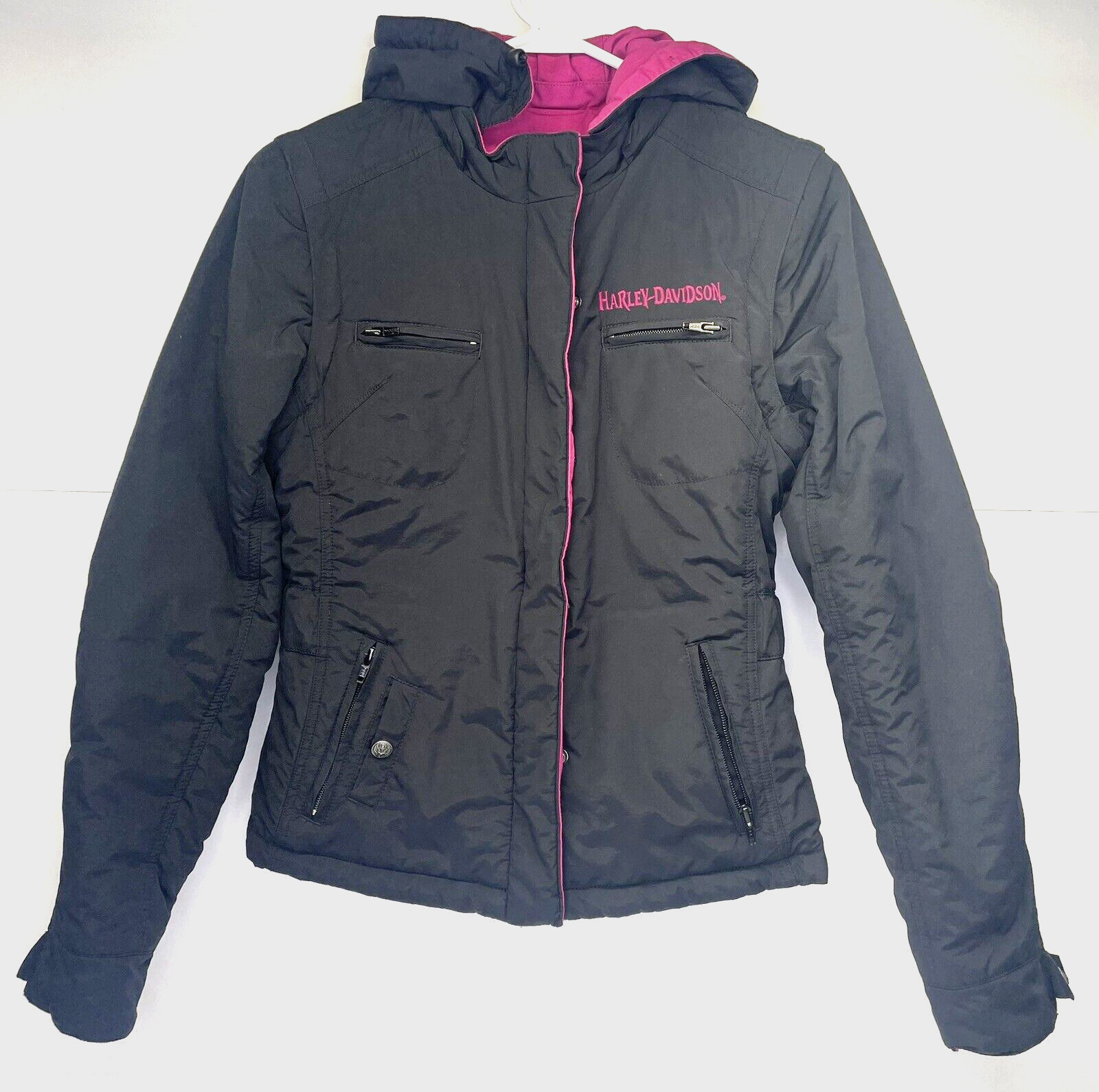 Harley Davidson Womens Reversible Riders Jacket Pink Black Womens Size Small