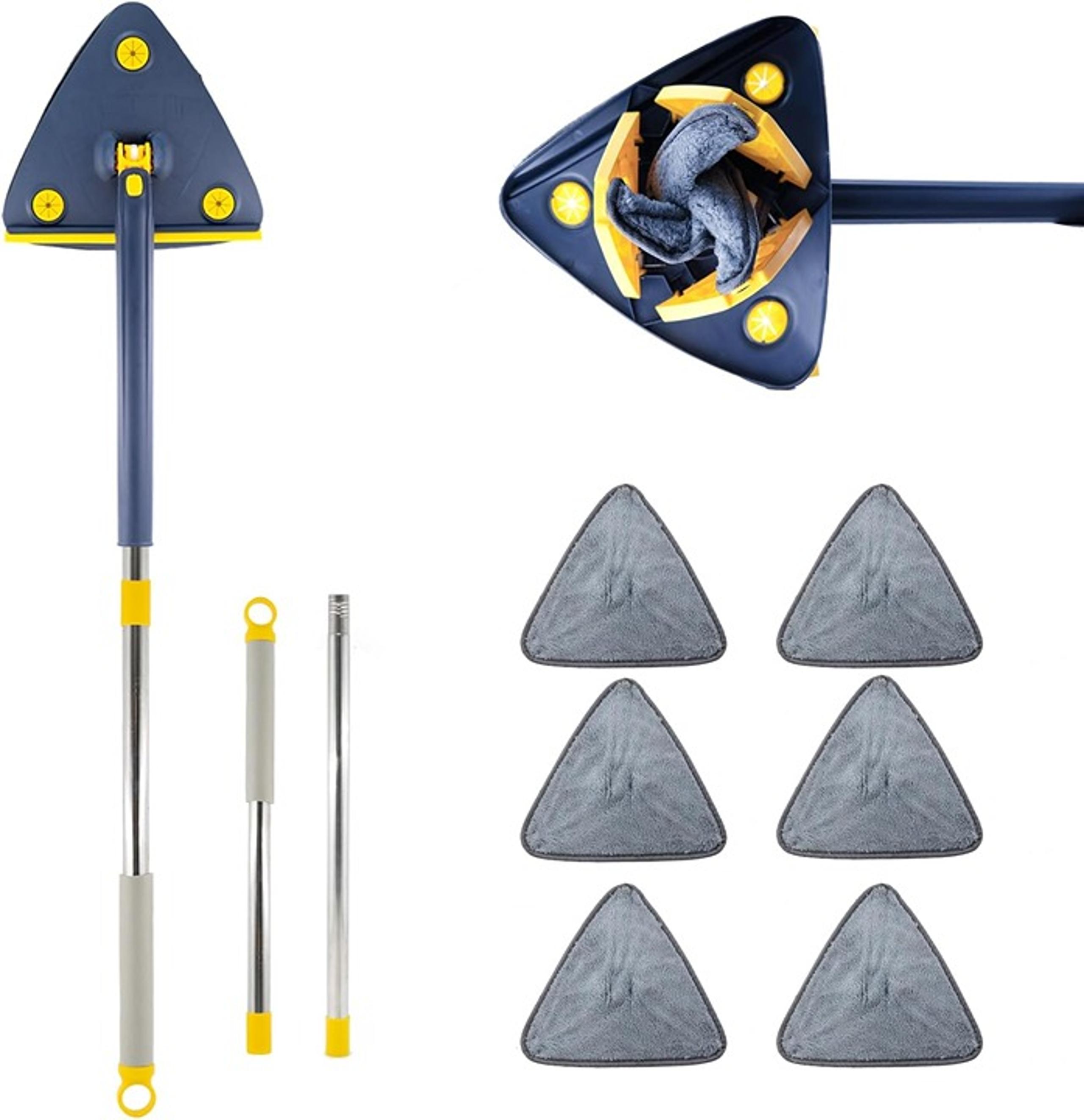 LARFOEK Shine Mop: 360° Triangular Spin Mop with Long Handle, Squeegee, 6 Microf