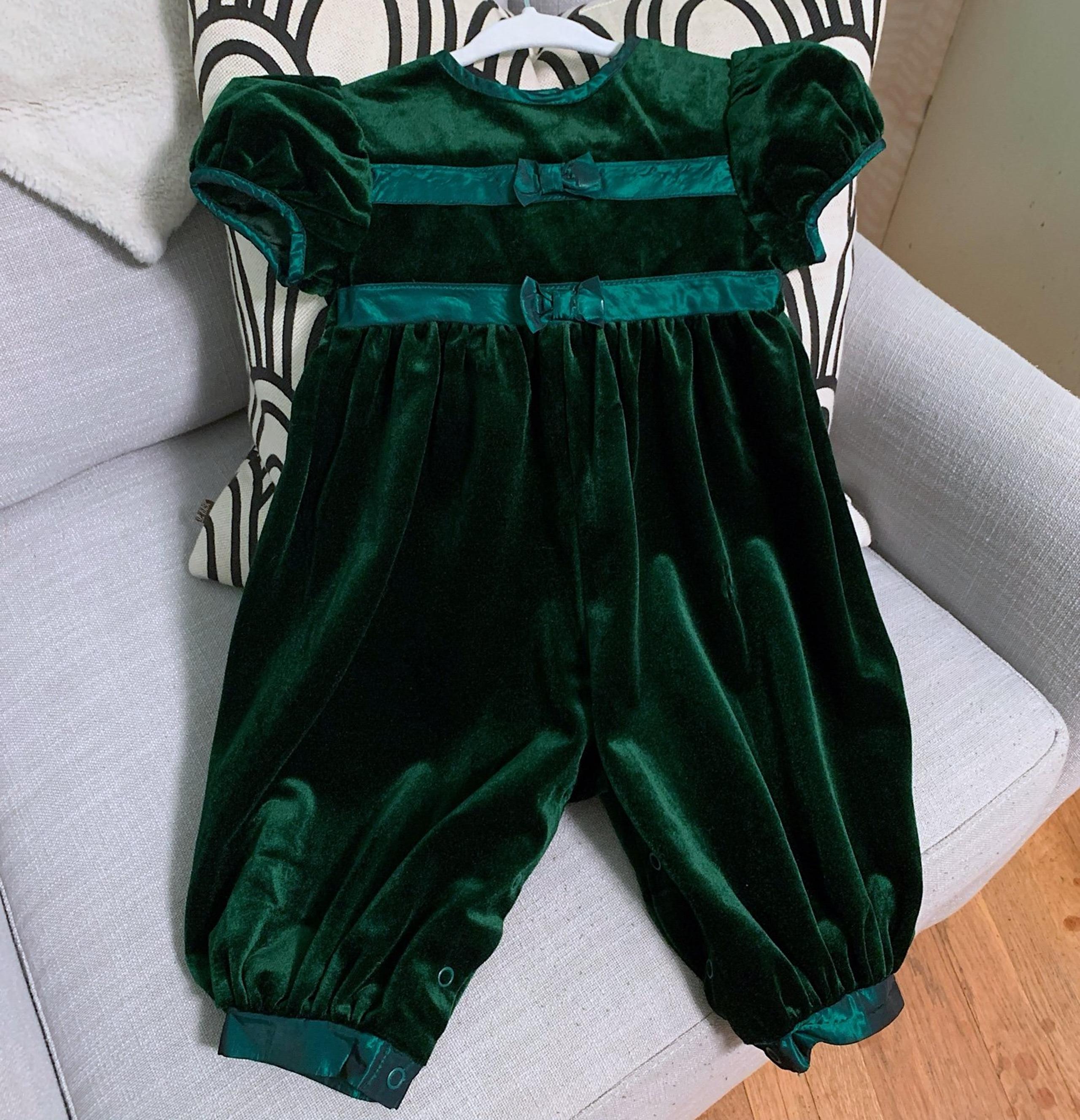 Vintage Velvet Christmas Holiday Romper Size 12 Months