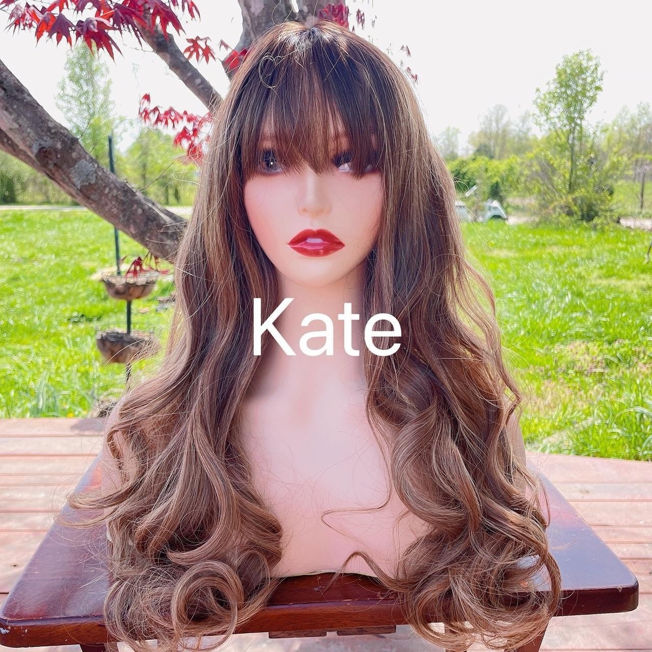 Human hair blend blonde wig with bang