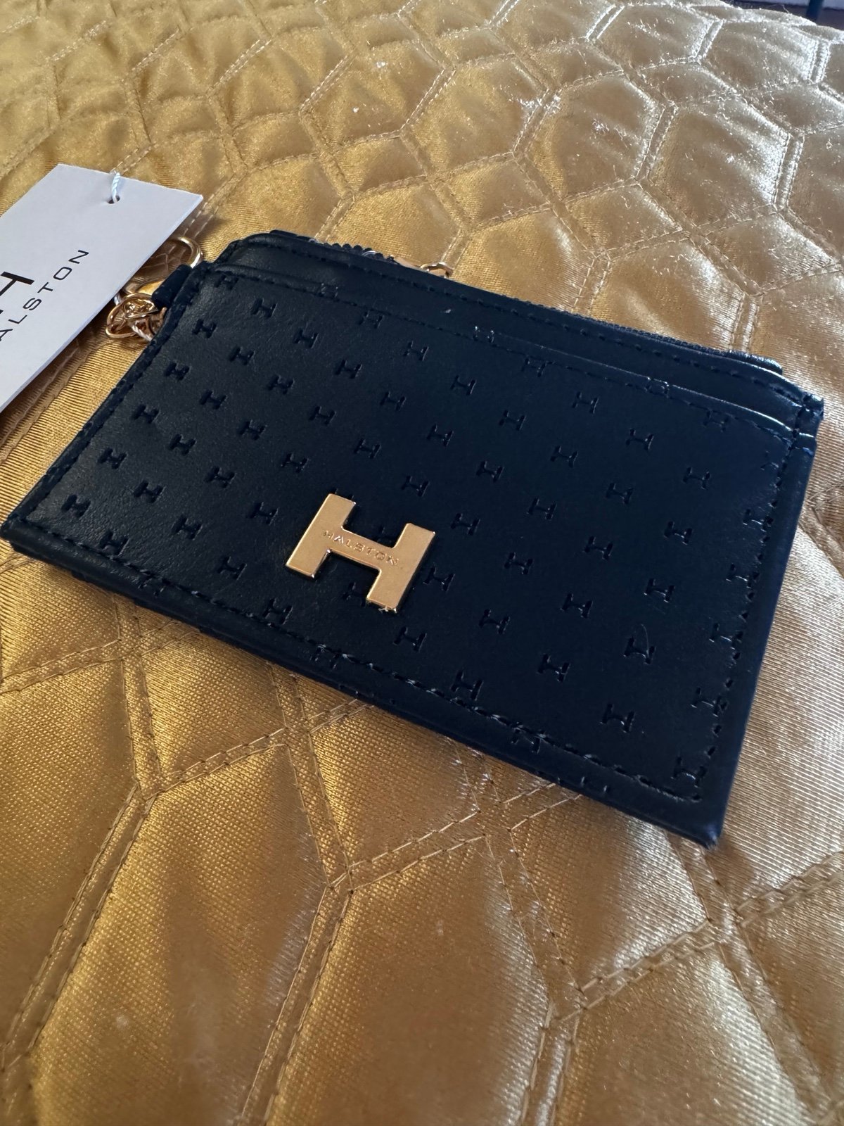 Halston monogram coin purse card holder mini wallet keychain all over monogram