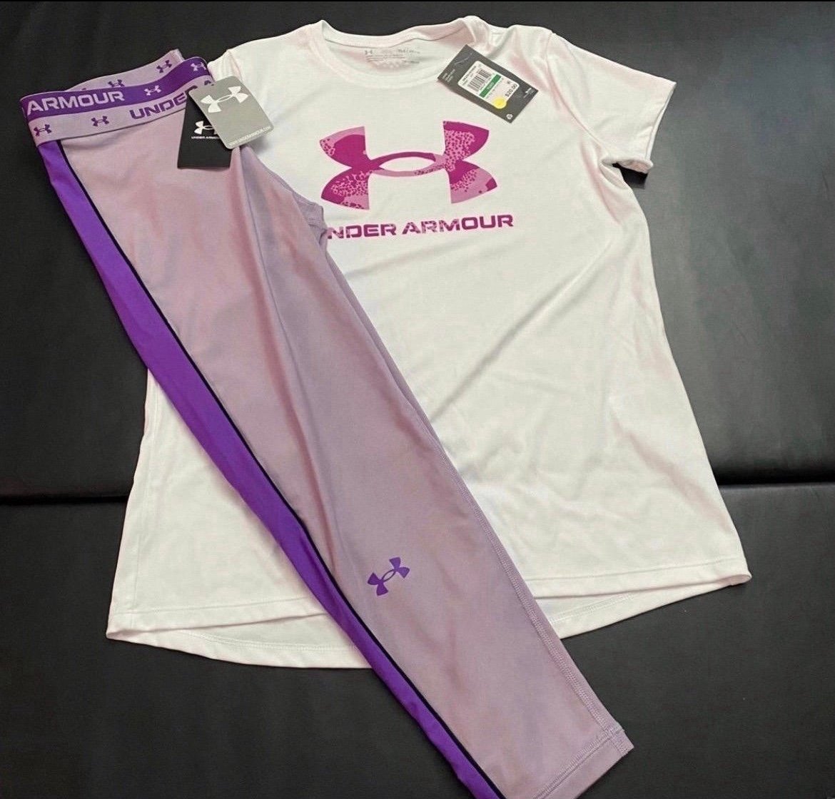 NWT Under Armour leggings & tee set girls youth size Large