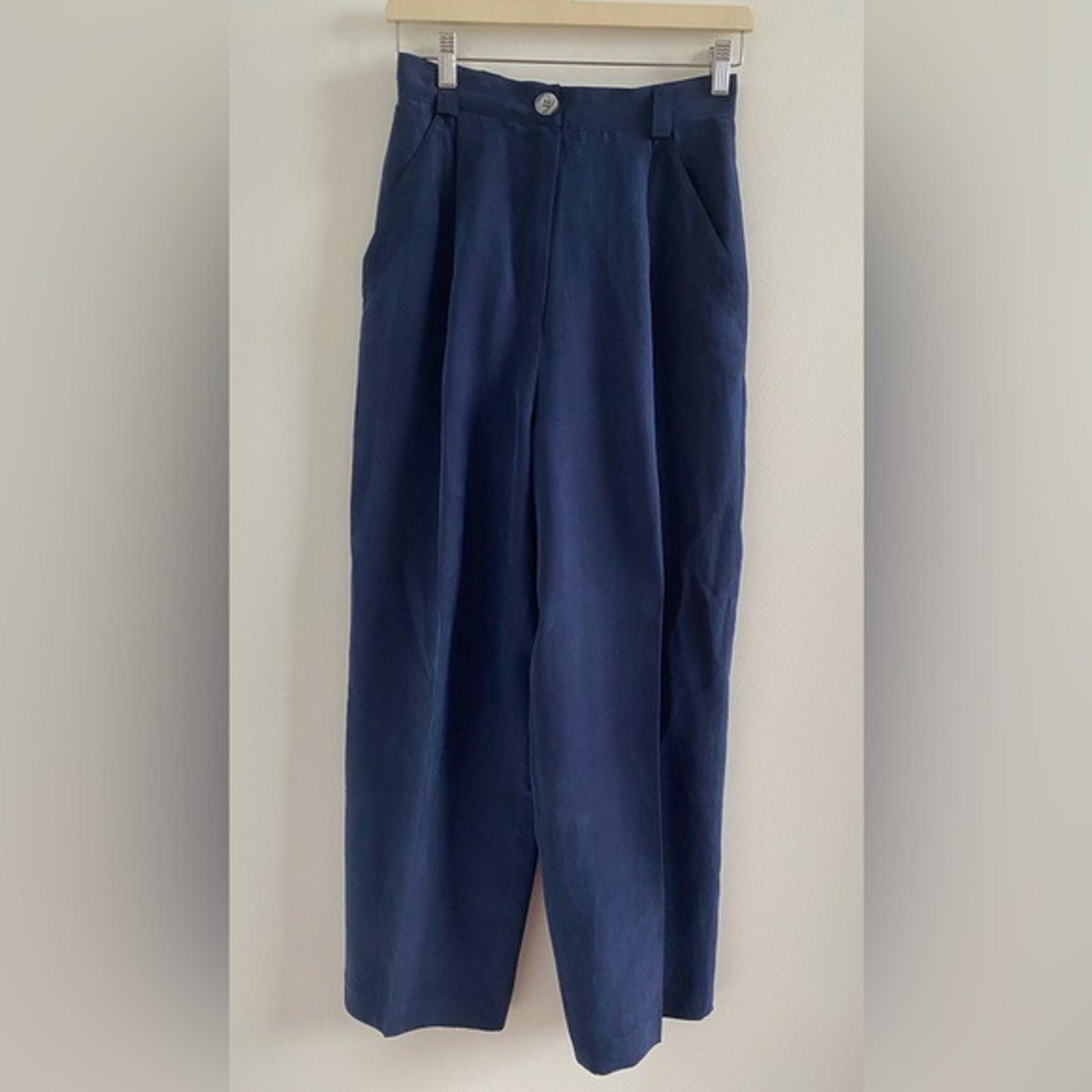 Vintage Emanuel Ungaro Blue Silk Dress Pants Size 6