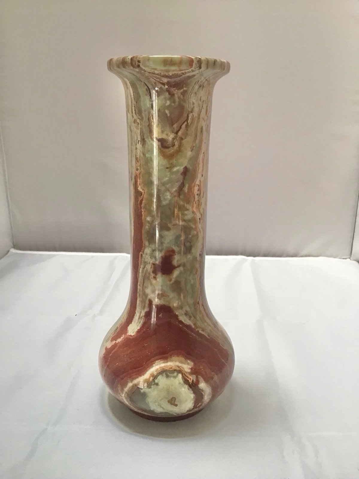 Natural Marble Onyx Stone Hand Carved Vase 12” Tall Green Mauve 8lbs