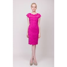 ML Monique Lhuillier Pink Cap Sleeve Lace Knee Length Sheath Dress Size 0