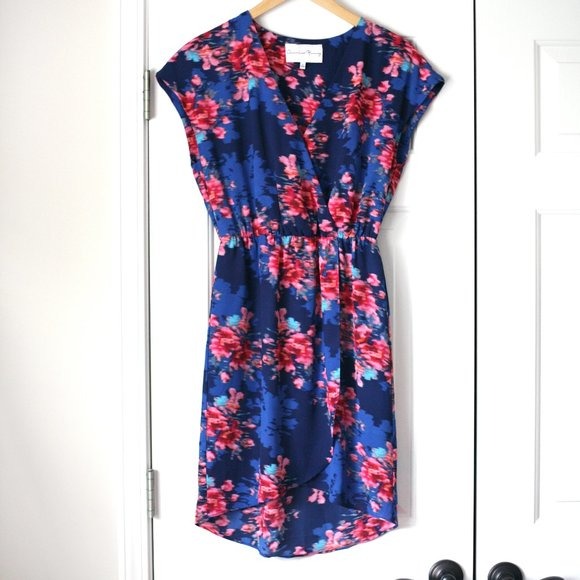 Charles Henry blue floral wrap dress S