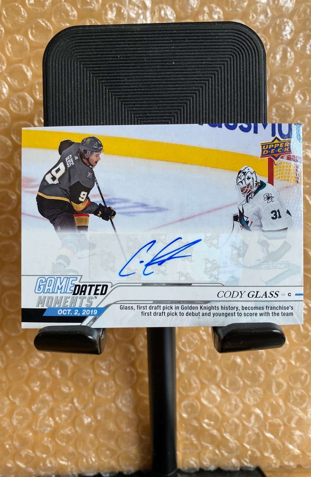 2019-20 Upper Deck CODY GLASS RC AUTOGRAPHED Golden Knights Game Dated Moments