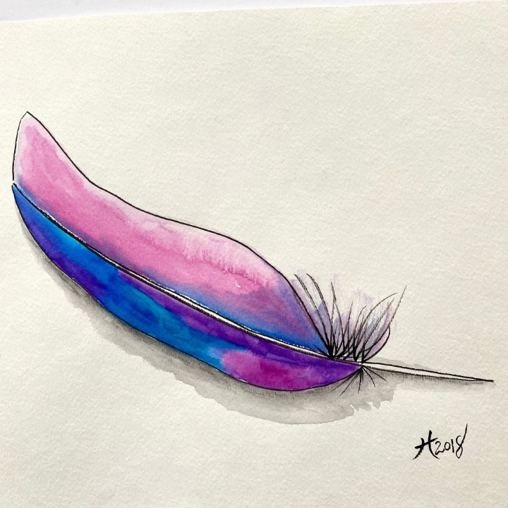 Softly Laid - Original Wall Art Watercolor Feather Painting 11 x14 Matted Decor
