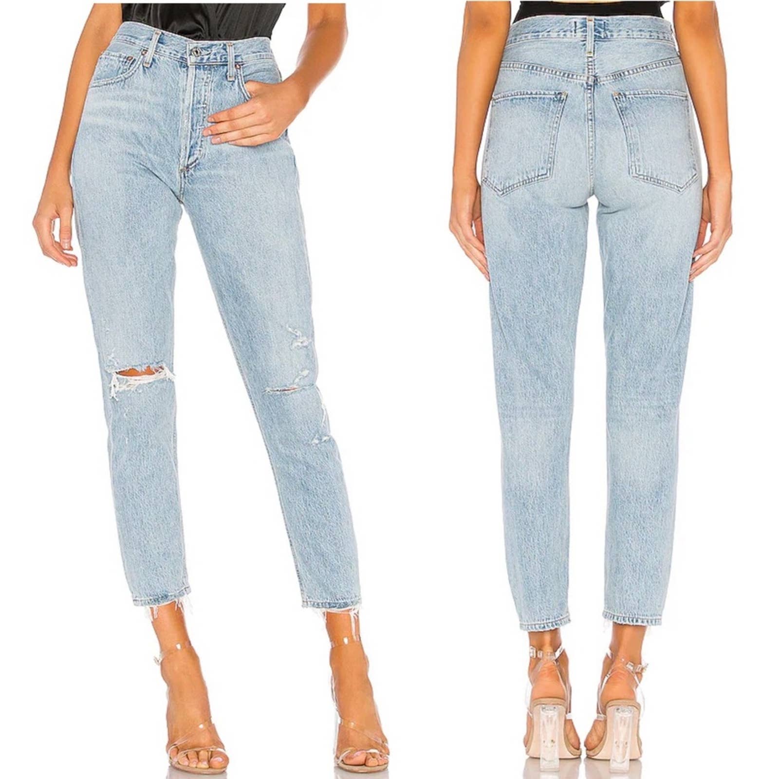 AGOLDE Jamie High Rise Classic in Shakedown Light Blue Distressed sz 25