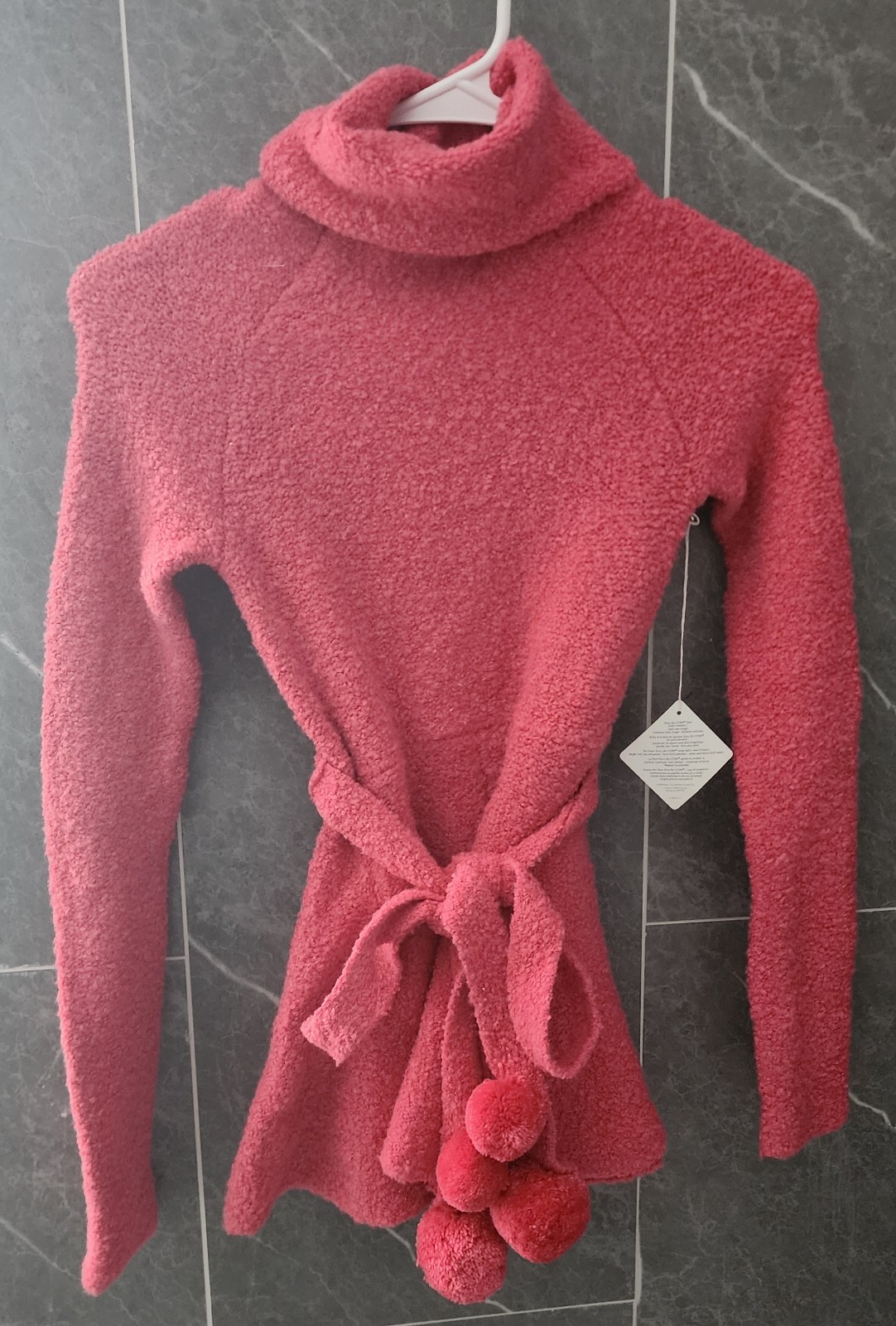 NWT Victoria's Secret Moda Lycra Pink Turtleneck Tie Pom Belt Peplum Sweater XS