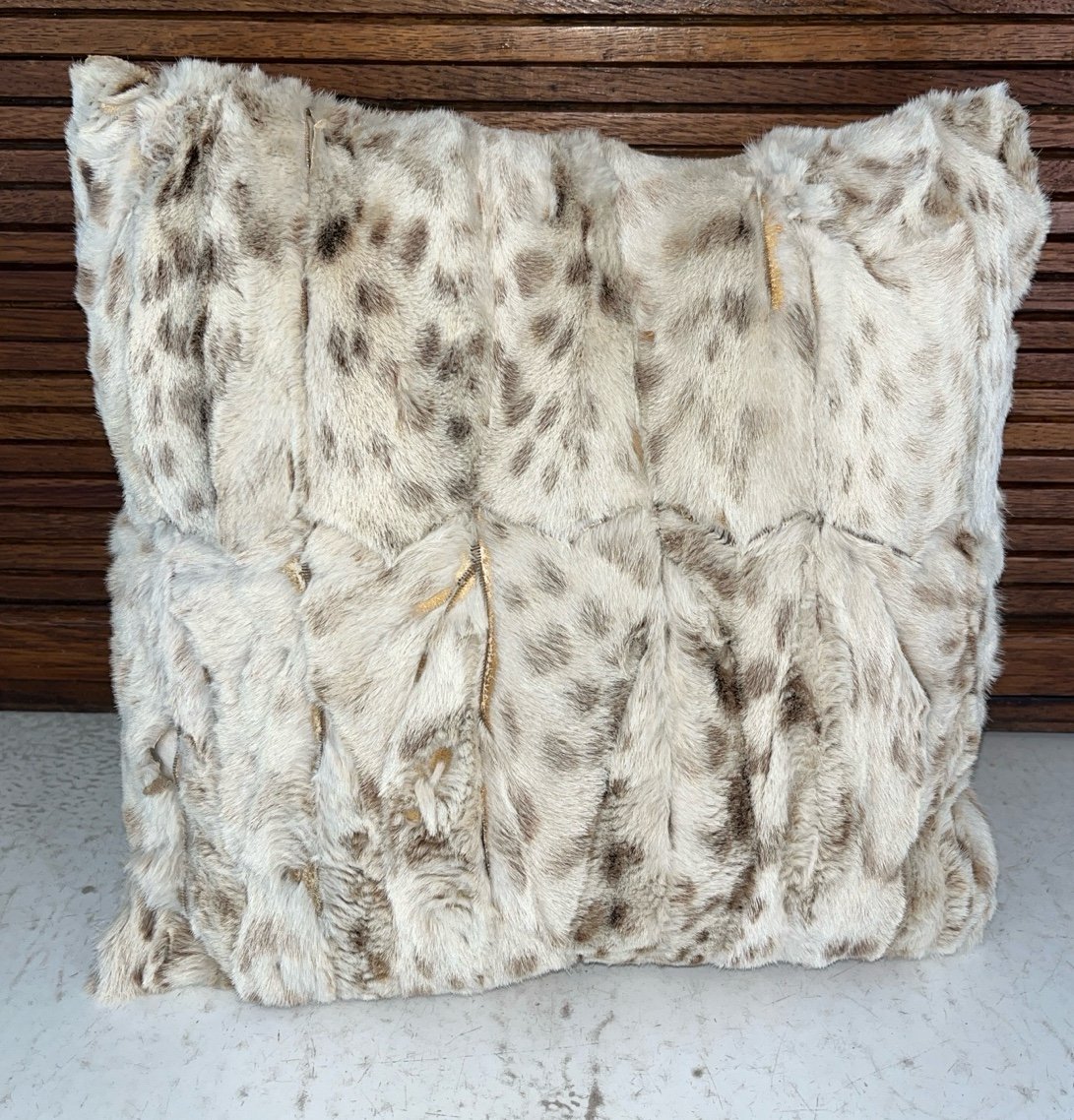 Pillow-vintage antique cheetah fur fox fur pillow rare small