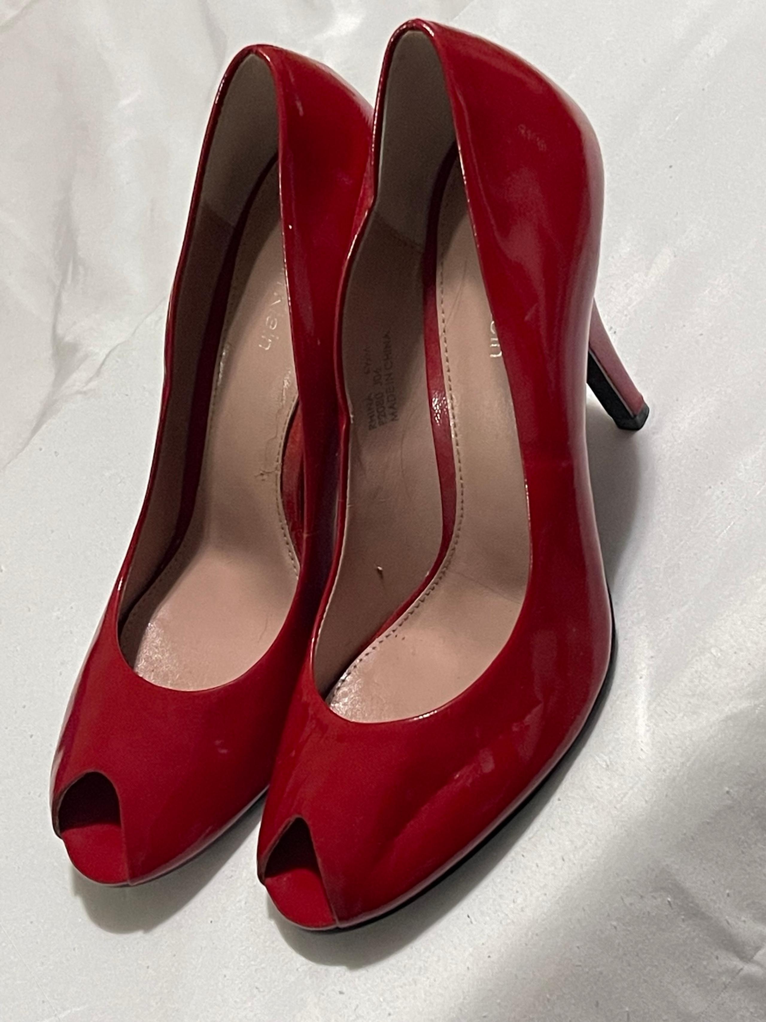 Calvin Klein Women’s Size 6.5  Peep Toe Pumps Red Party Formal Office Career