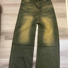 Green Baggy Yellow Fade Washed Jeans
