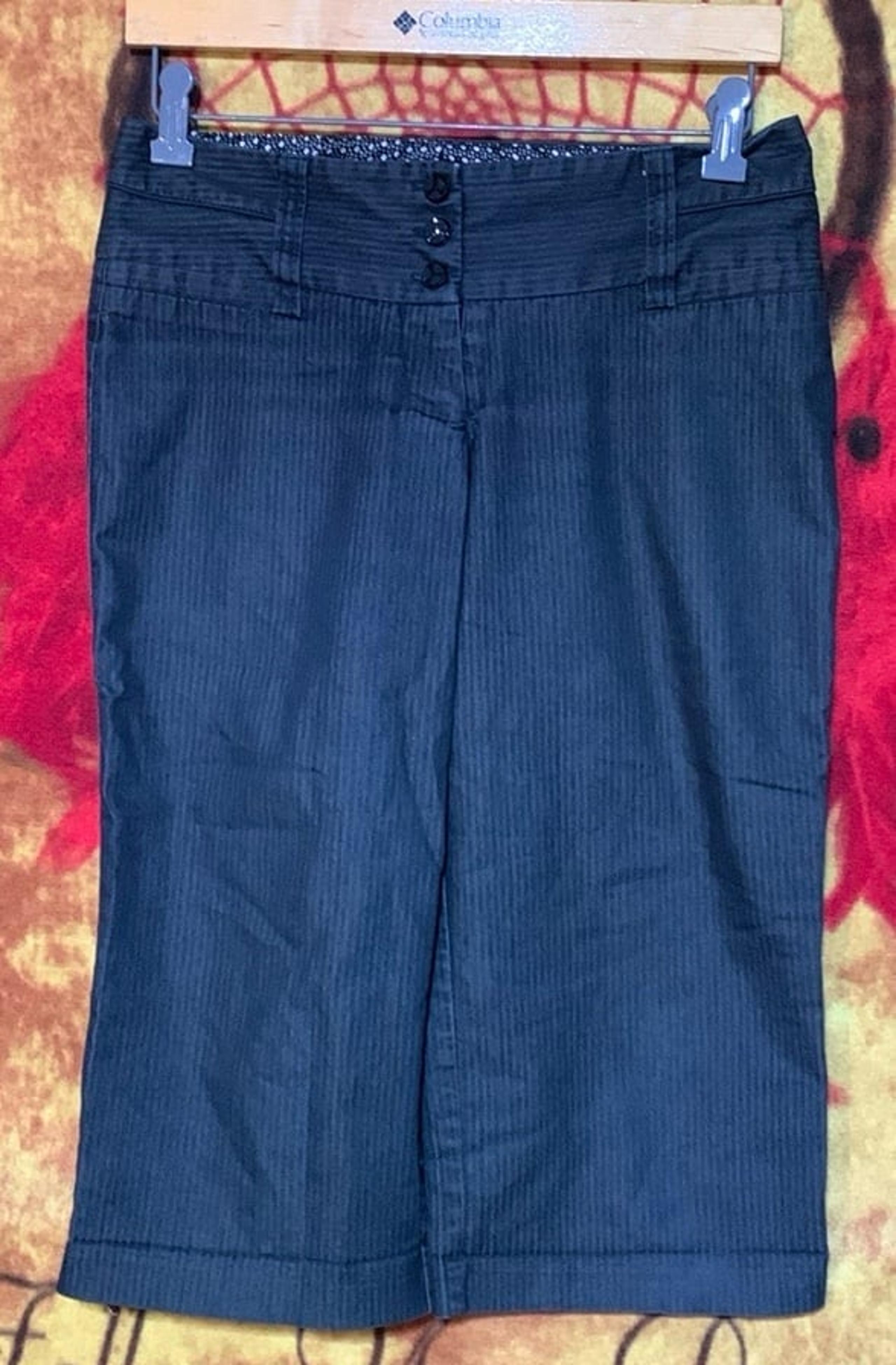 MAURICES-women’s gray stripe ultra-high waist flat front capri dress pants