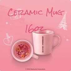 Starbucks + Emily in Paris Pink Ceramic Mug w/Flowers on Interior Bottom, 16oz