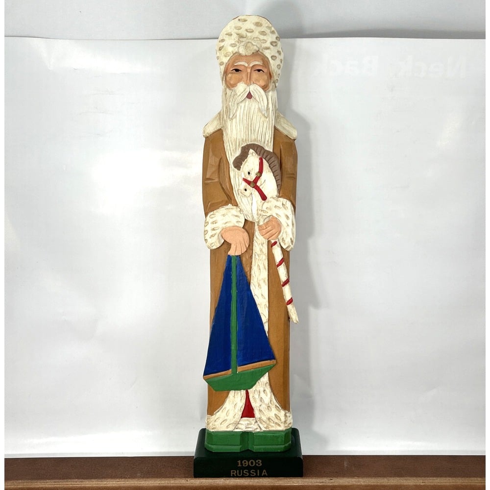 Christmas 1903 Russia Santa Claus Carved Wood Figure, 1994 Granduer Noel