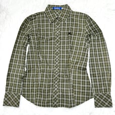 Burberry Nova Check Long Sleeve Shirt Women Vintage khaki Green Authentic Tops