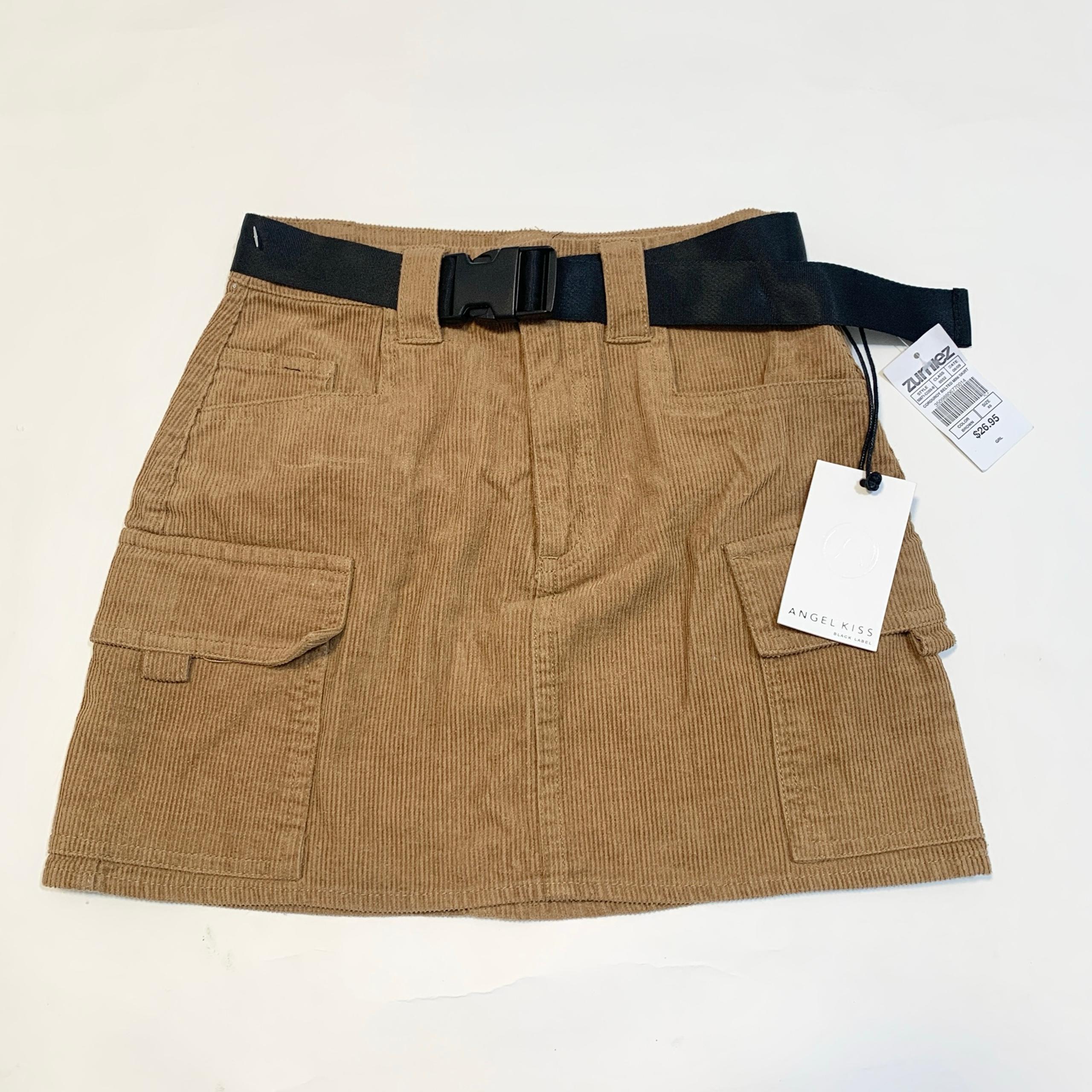 Angel Kiss Los Angeles Corduroy Mini Skirt XS W/ Belt NWT Zumiez Brown