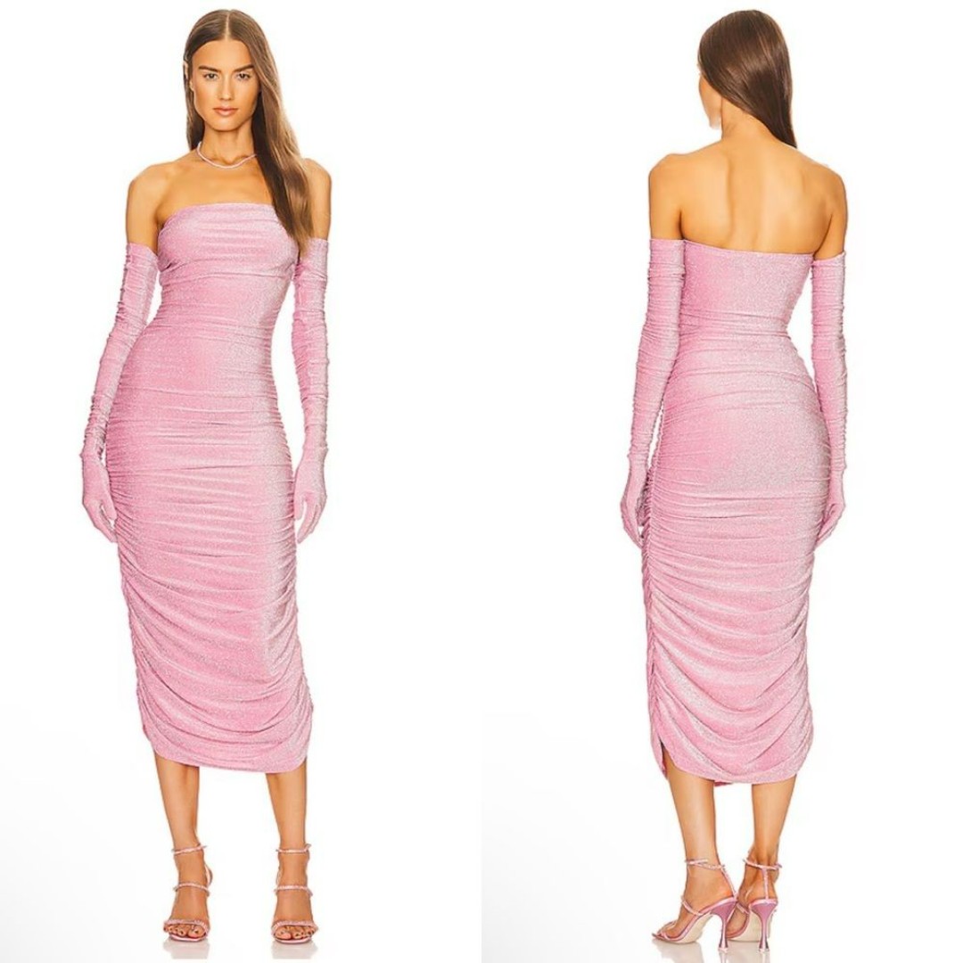 NEW NWT Kim Shui Glitter Tube Dress With Gloves In Pink SIZE S MSRP 315