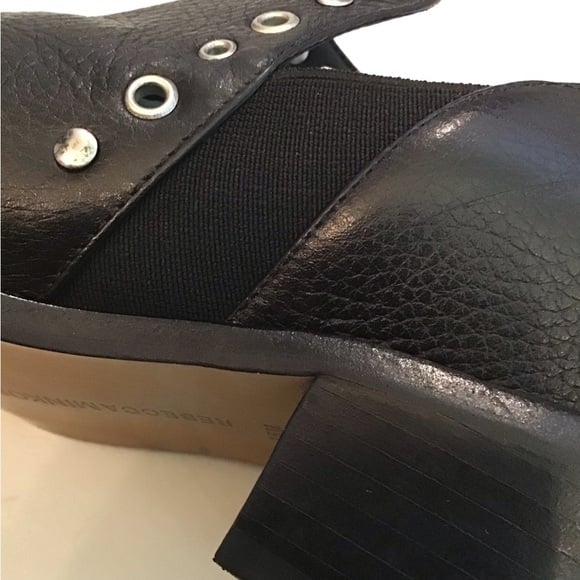 REBECCA MINKOFF, Annette Black Leather Eyelet Studded Ankle Booties, Size 7.5