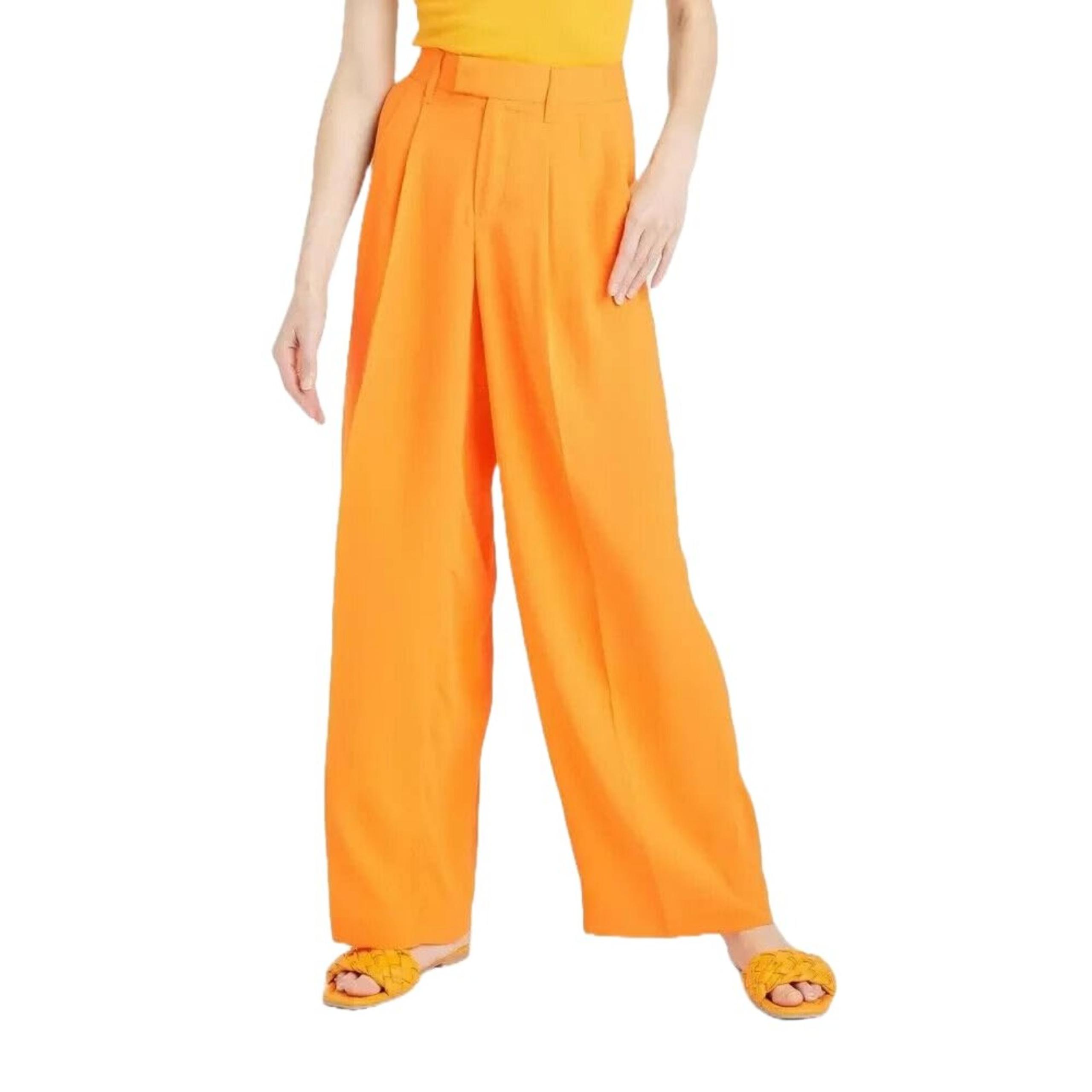 a new day women's  Orange wide-leg straight high rise Pants Sz 2