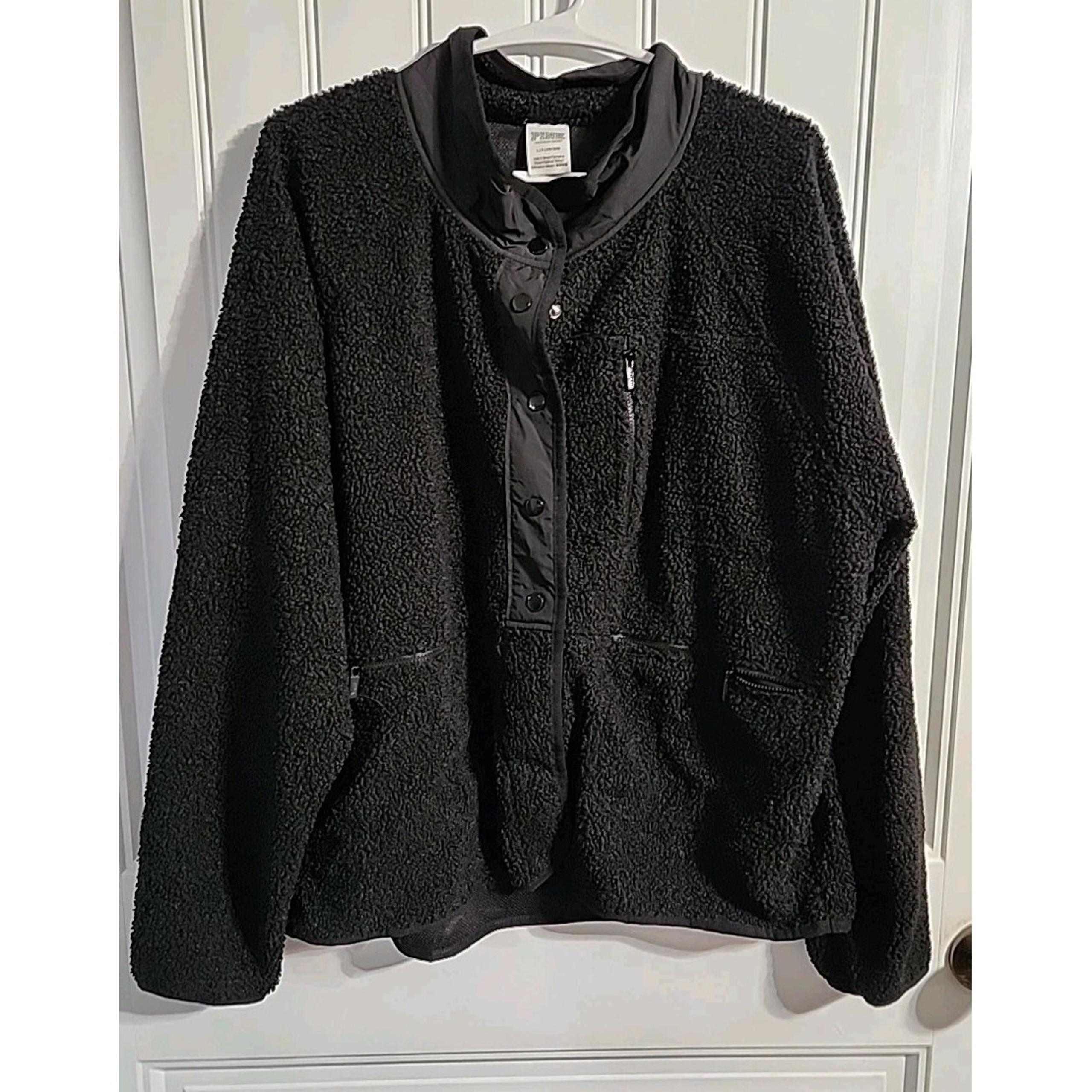 Victoria's Secret Pink Black Fleece Boucle Jacket Snap L Large Soft! Warm!