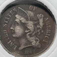 87Sx160 VERY RARE SWEET DIE ROTATION ERROR 1867 3 CENT NICKEL