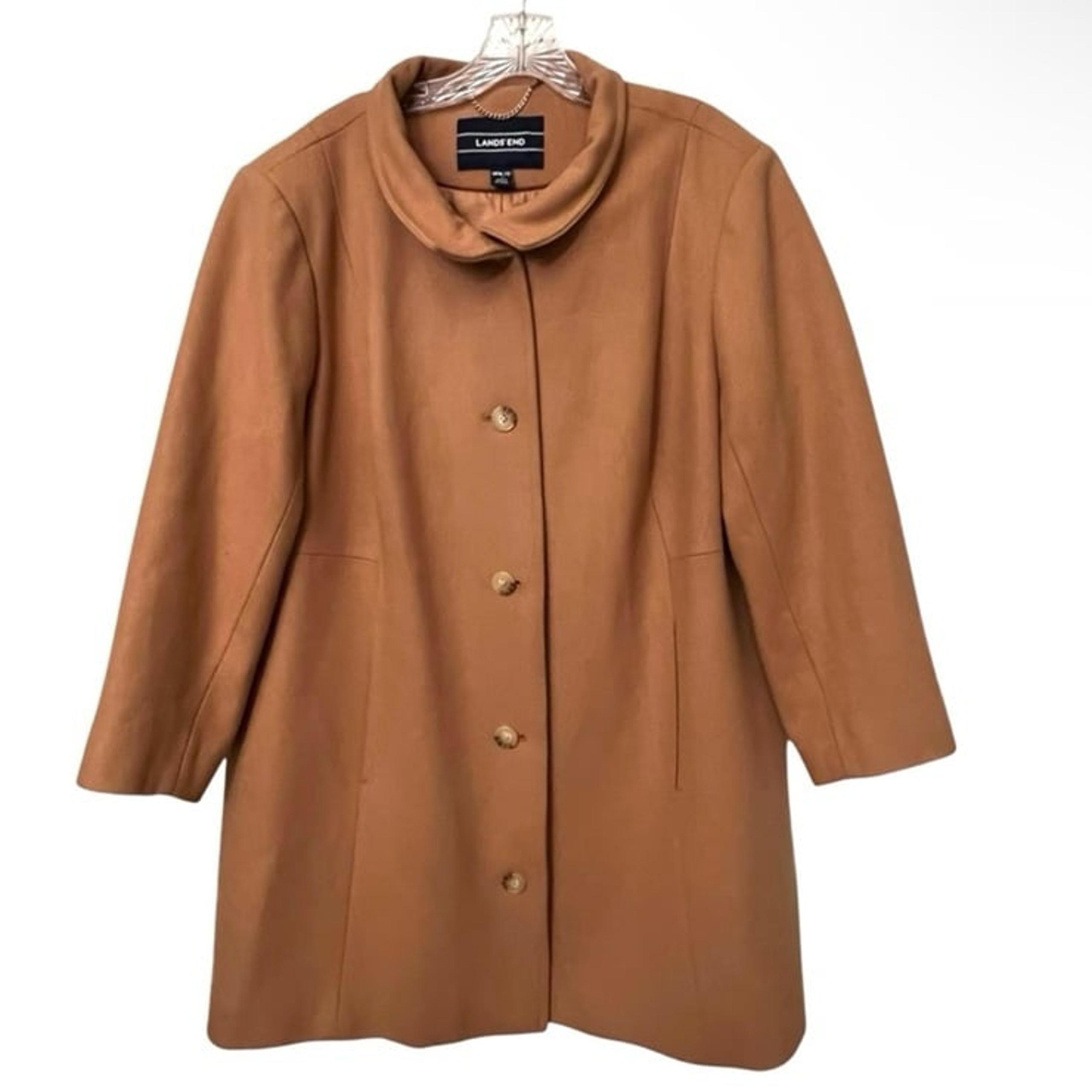 Lands End Tan Wool Blend Peacoat Plus Size Jacket Coat Size 18W