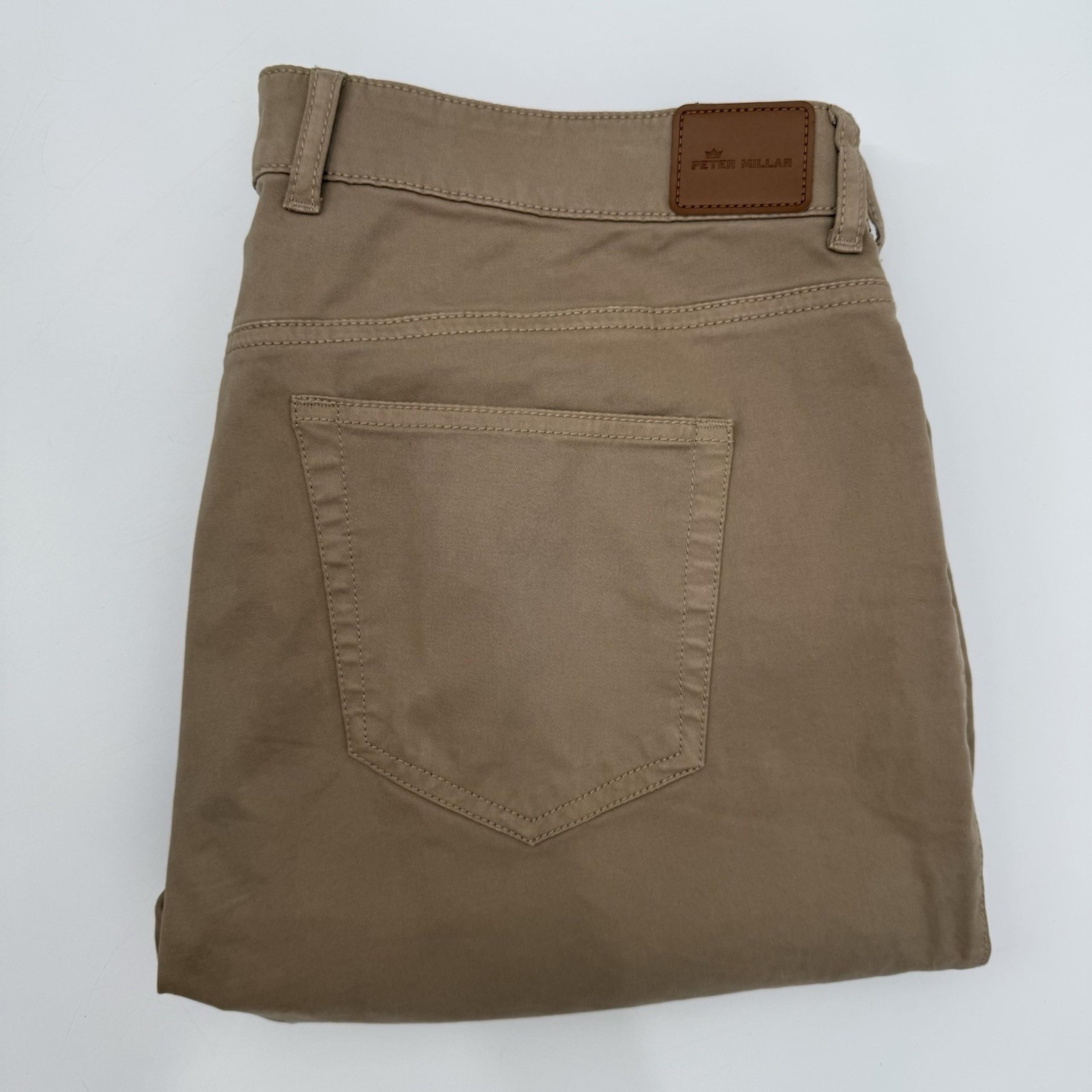 Peter Millar Signature Sateen Five Pocket Golf Pants Mens Size 38 x 33 Tan