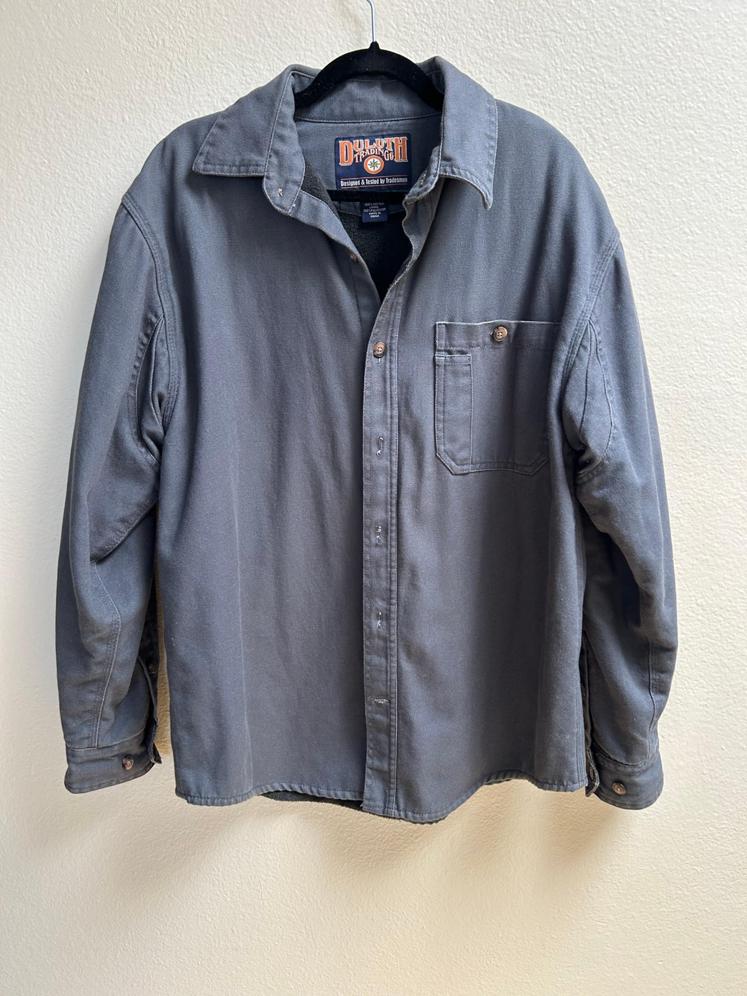 Duluth Trading Co. Men’s Fleece-Lined Shirt Jacket Gray Lt Blue Heavyweight Sz M