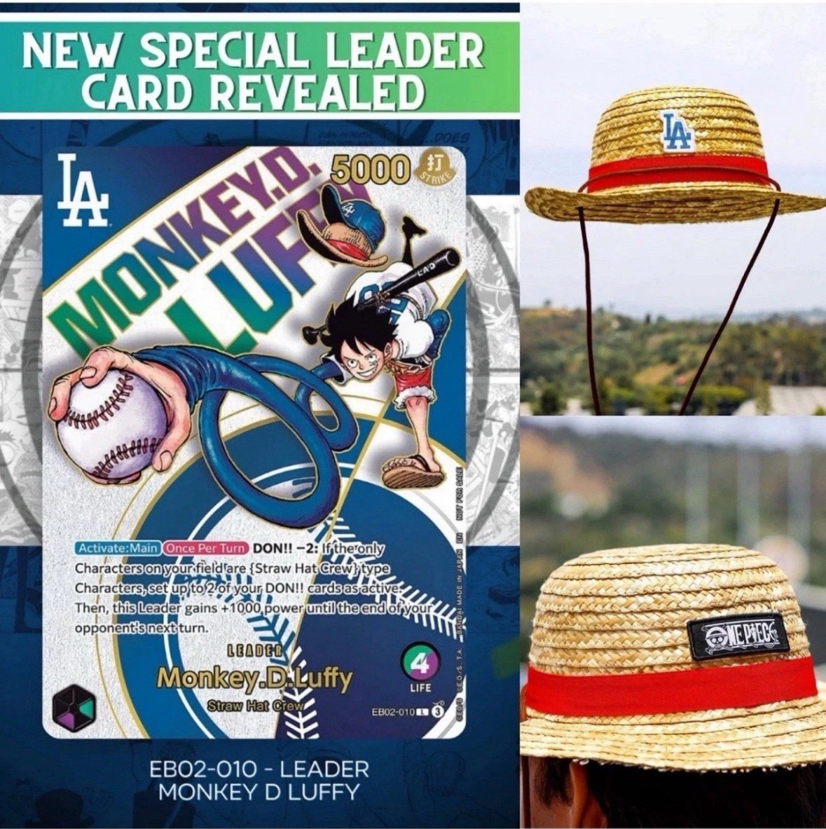 Dodgers x One Piece Collab Monkey D. Luffy Card and Hat Combo