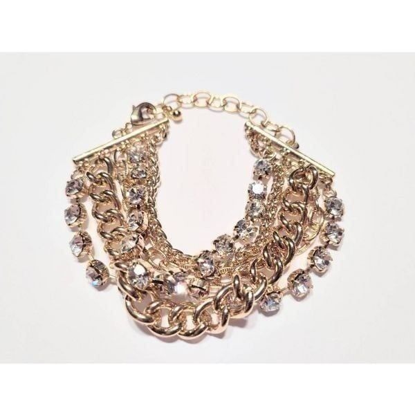 GOLD MULTI CHAIN CRYSTAL STRAND BRACELET NWOT
