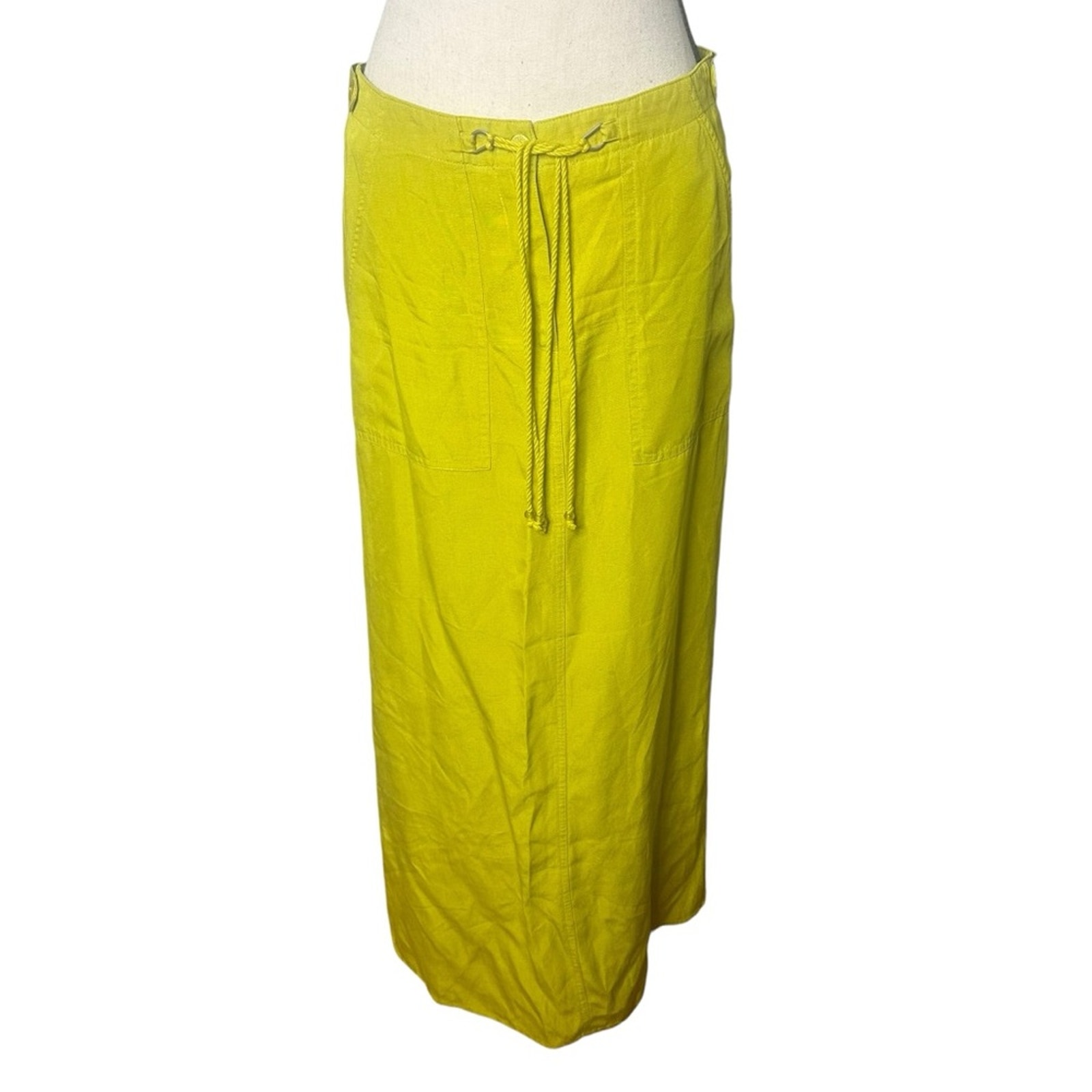 Vintage Easy Spirit Chartreuse Linen Blend Side Slit Skirt Size 4