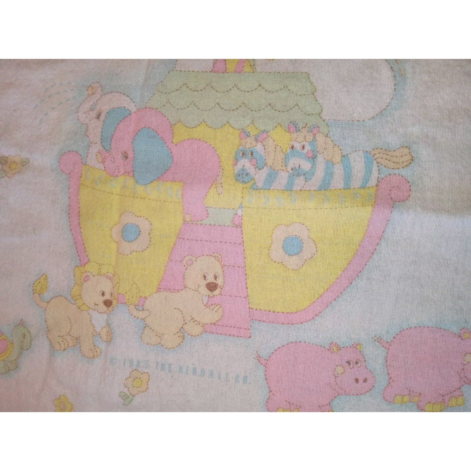 Vintage Kendall 1985 Baby Receiving Blanket Noah's Ark Pastel Colors - 30 X 34