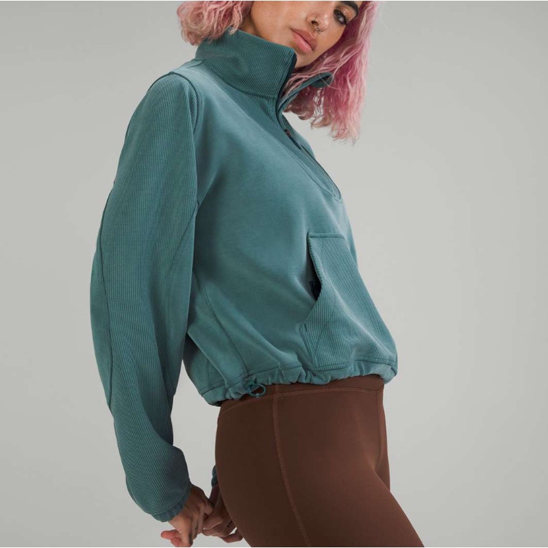 Lululemon Brushed Softstreme Ribbed Half Zip Green Jasper Women's Size 2