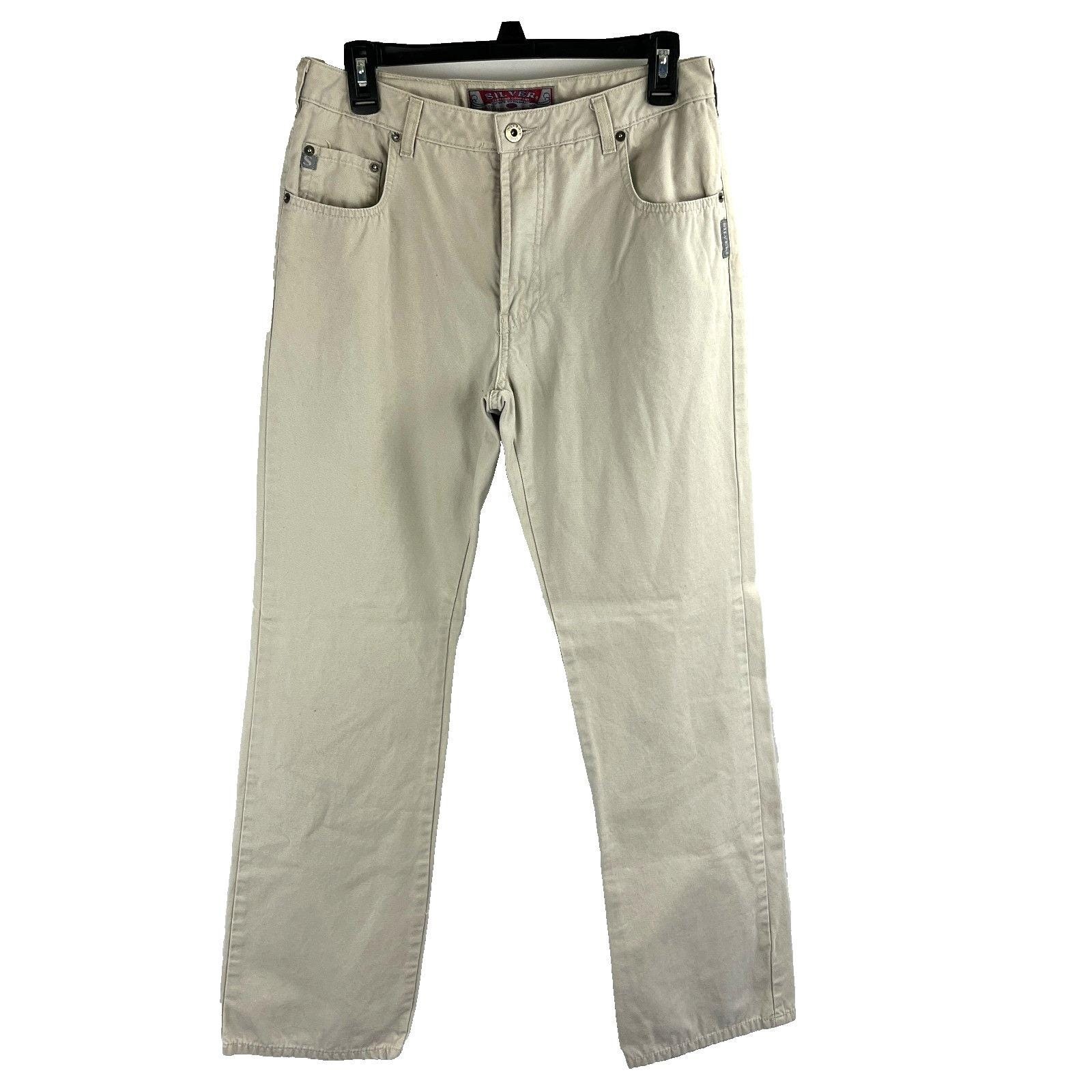 Vintage Y2K Silver Jeans Khaki Pants 32x32 Straight Fit 90s Preppy Retro Neutral