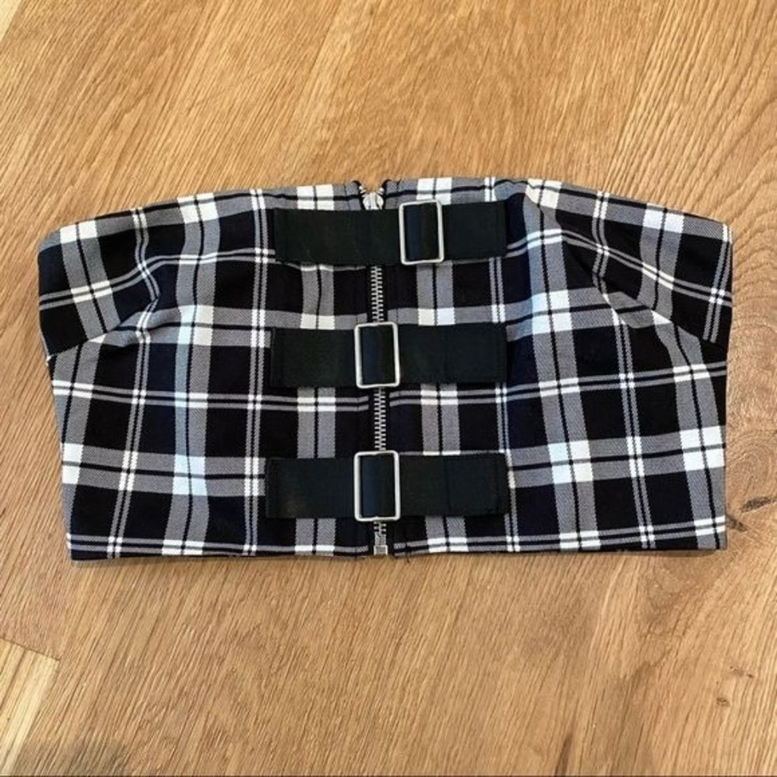 I.AM.GIA Heist Plaid Tube Top in black and white