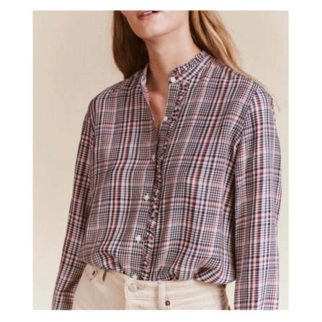 Trovata Mandarin Collar Plaid Shirt