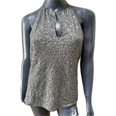 BCBG To The Max Sequins Top Silver Pewter Sz 8 NEW Halter Blouse 118.00