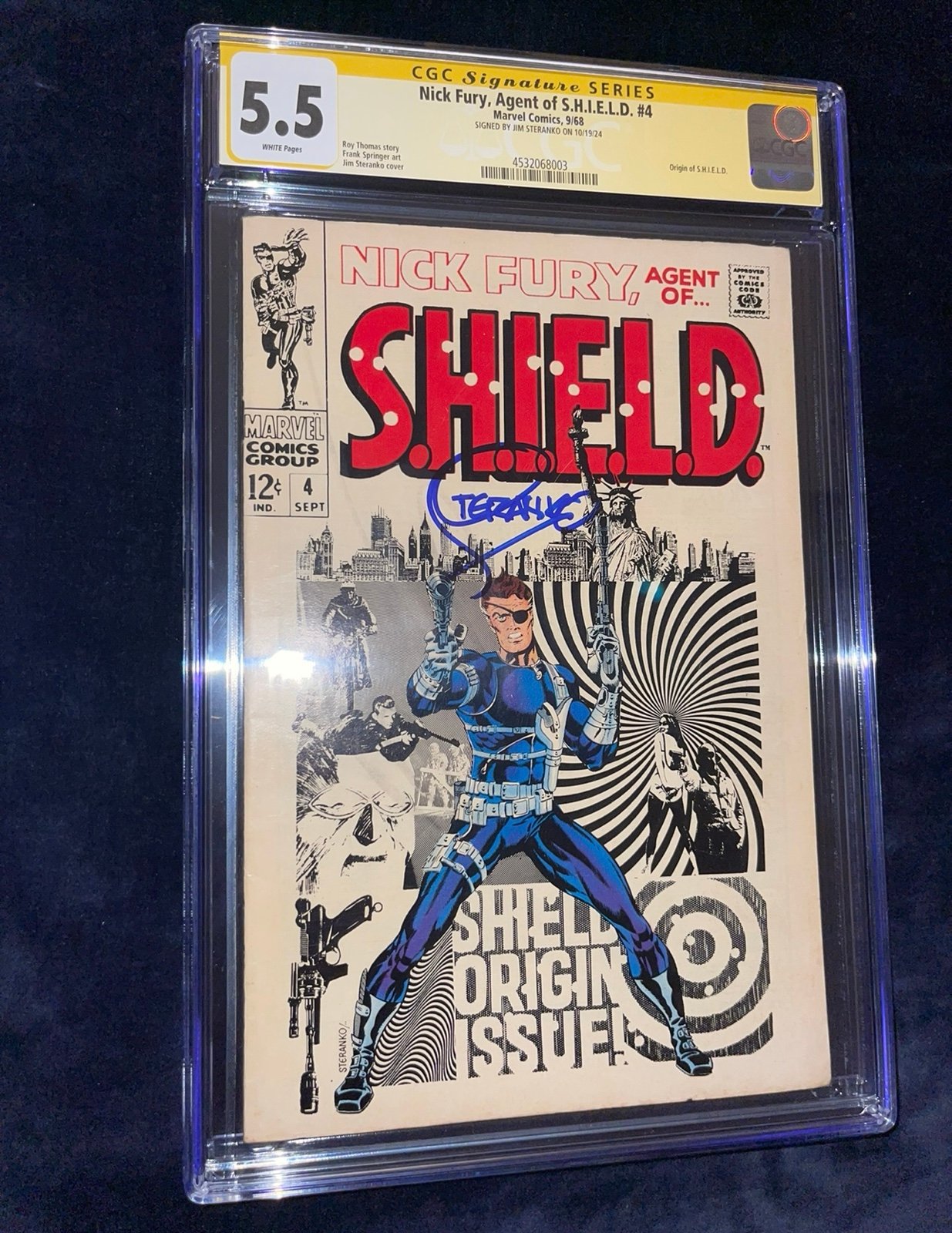 NICK FURY AGENT OF SHIELD #4 CGC SS 5.5 Signed by JIM STERANKO- WHITE PAGES!