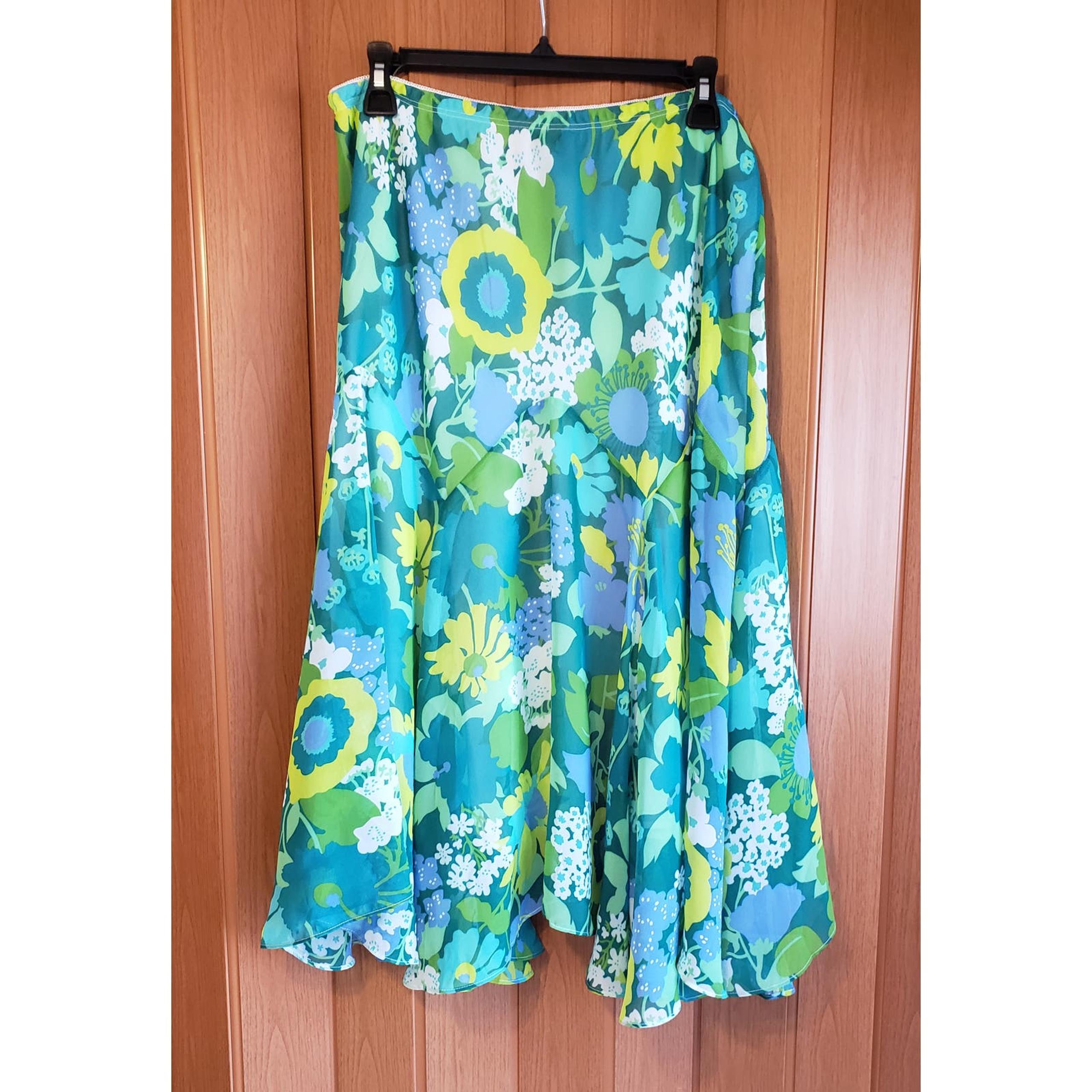 Bob Mackie size large green & blue A-line skirt