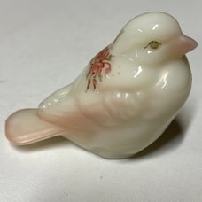 Fenton antique rose bird glossy cream with blush hand painted roses signed