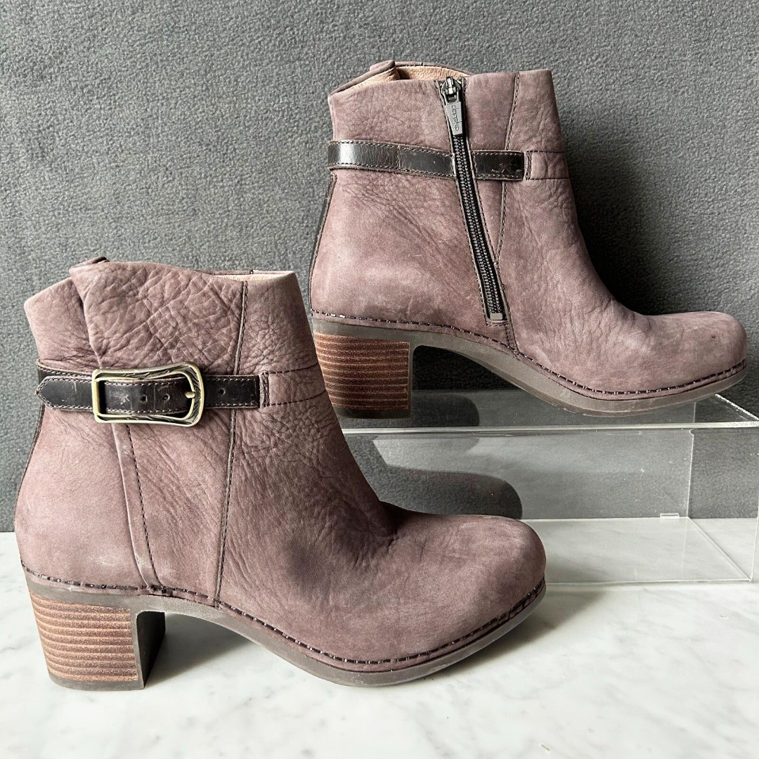 Dansko Hartley Brown Nubuck Leather Ankle Boot Side Zip - Women's Size 39/8.5-9