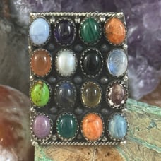 Multi Stone Statement Southwestern Sterling Silver Adjustable Ring